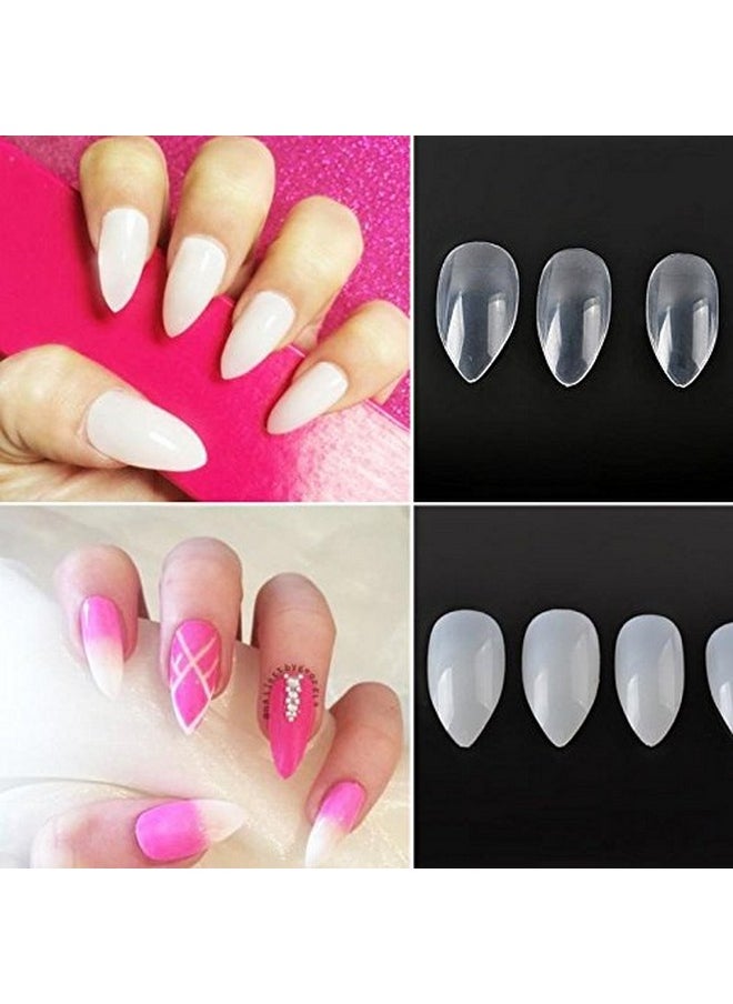 Yimart 500pcs/pack Stiletto False Nails Clear False Nails Oval Stiletto Sharp Full Nail tips Acrylic UV Gel Full Cover Nail Art Tips Decoration Nails Salon (Clear)