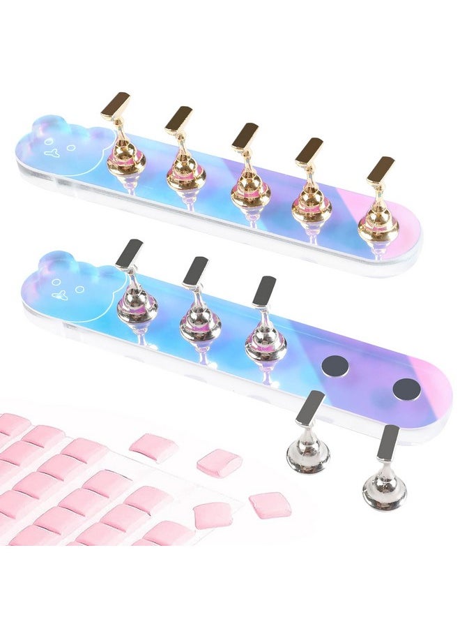 Nail Stand,Aurora Nail Holder For Painting Nails,Acrylic Nail Stand For Press On，Fake Nail Holder For Press On Nails Cute Bear Nail Display With 96 Pcs Reusable Adhesive Putty