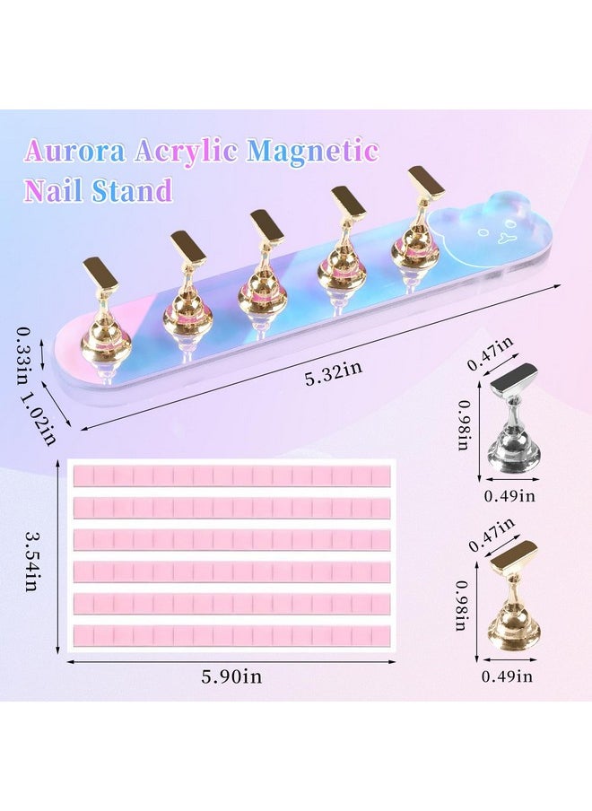 Nail Stand,Aurora Nail Holder For Painting Nails,Acrylic Nail Stand For Press On，Fake Nail Holder For Press On Nails Cute Bear Nail Display With 96 Pcs Reusable Adhesive Putty