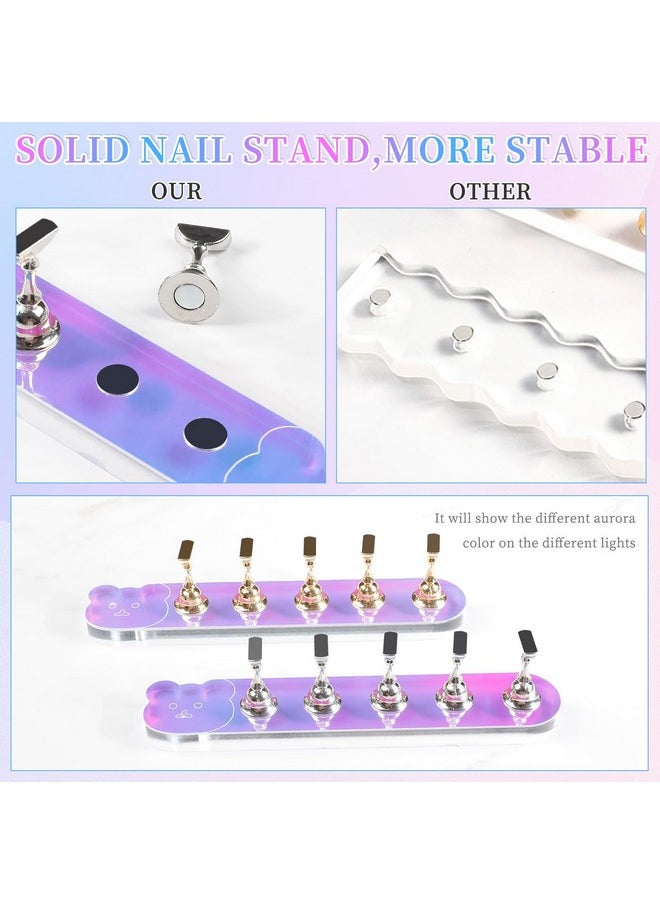 Nail Stand,Aurora Nail Holder For Painting Nails,Acrylic Nail Stand For Press On，Fake Nail Holder For Press On Nails Cute Bear Nail Display With 96 Pcs Reusable Adhesive Putty