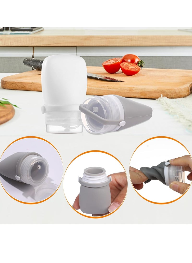 RONRONS 1oz Silicone Travel Bottles, Sauce Salad Dressing Bottles Ketchup Condiment Container Small TSA Approved Squeeze Bottles for Toiletries, Leak Proof Shampoo Conditioner (4 Pieces)