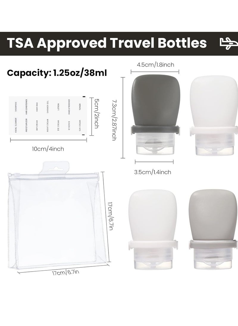 RONRONS 1oz Silicone Travel Bottles, Sauce Salad Dressing Bottles Ketchup Condiment Container Small TSA Approved Squeeze Bottles for Toiletries, Leak Proof Shampoo Conditioner (4 Pieces)