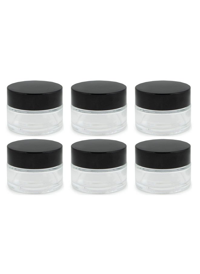 Devinez Multipurpose (Pack of 6) Round Frost Glass Cosmetic Jars,30gm with Inner Liners and Black Lids, Travel Jars, Refillable for Makeup, Cream, Lotion, Sugar Scrubs, Eye Shadow Paint, Jewelry