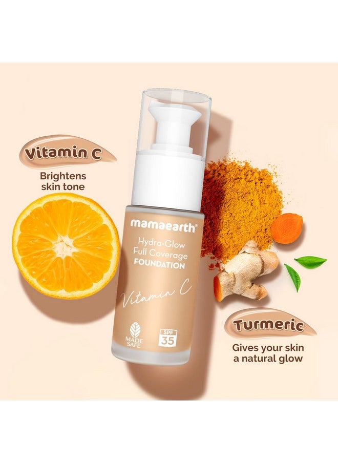 Mamaearth Hydra-Glow Full Coverage Dewy Finish Liquid Foundation With Vitamin C & Turmeric- 30 Ml|Full Coverage|Gives 3X Instant Glow|12-Hour Long Stay & Hydration|Spf 35|Non-Drying (05 Beige Glow)