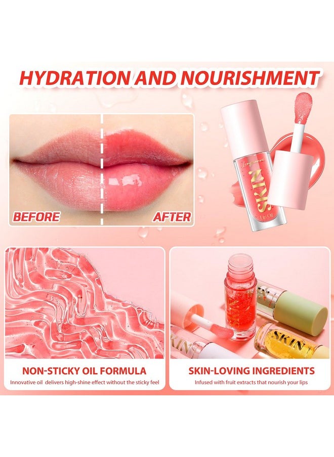 BANGFENG 2Pack Non-sticky Lip Oil, Moisturizing Glossy/Shiny Lip Gloss Oil PlumpingTint, Hydrating Lip Gloss Lip Balm, Long Lasting Nourishing Fruit Flavoure Lip Oils(Strawberry + Coconut)