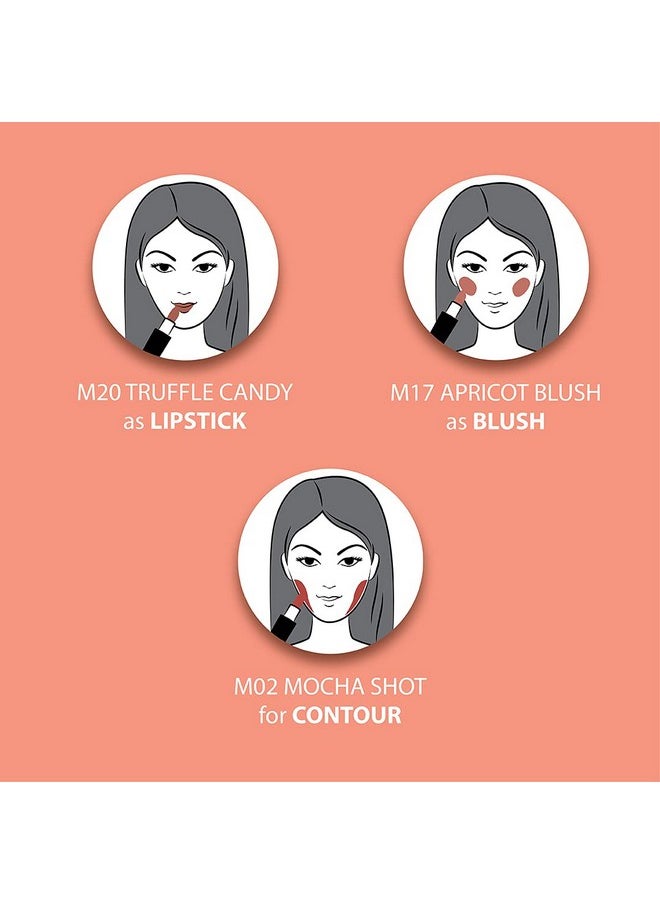 Iba Multi-Tasking Lipstick Trio - Peach Sorbet, Lipstick, Blush, Contour Brown Matte, 12g (Pack of 1) | Halal Certified & Vegan Makeup
