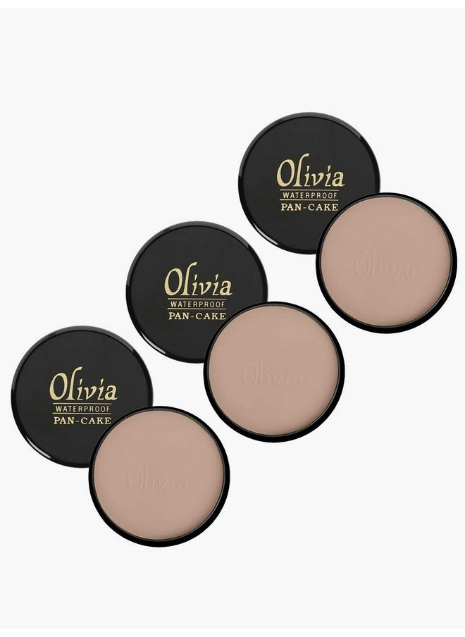 Olivia 100 Waterproof Pan Cake Makeup Concealer 25 G Shade Pack Of 3 Oil 100% Waterproof Pan Cake White 25G Shade No.20 - Pack Of 3 Matte Finish Natural Beige 25G, All Skin Type