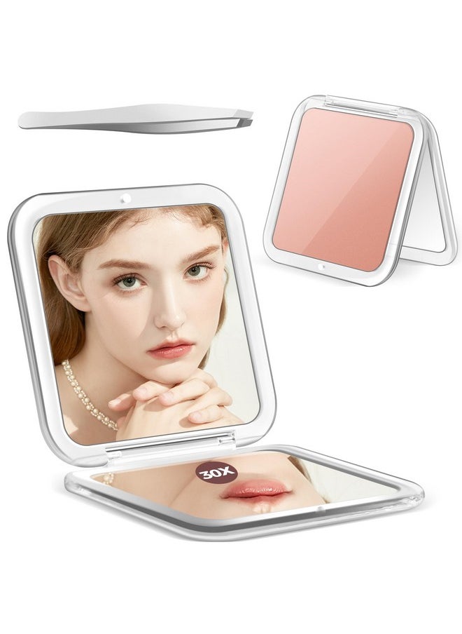 MIYADIVA Compact Mirror, 30X Magnifying Mirror, Pocket Mirror for Purse, Travel Makeup Mirror with 30X/1X Magnification, Travel Essentials Mirror, Precision Tweezers, Exquisite Present for Women Rose