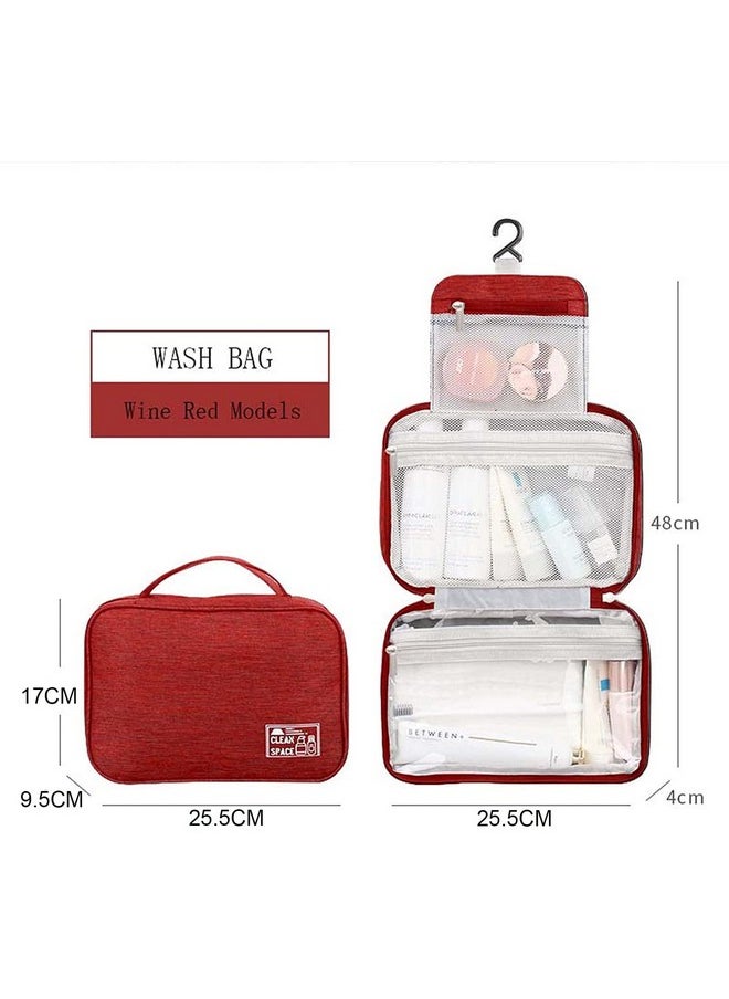 House of Quirk Travel Cosmetic Bag for Men, Hanging Toiletry Bag, Cosmetic Bag Travel Bag with Hanging Hook, Waterproof Makeup Cosmetic Bag Travel Organizer for Accessories, Shampoo (Red)