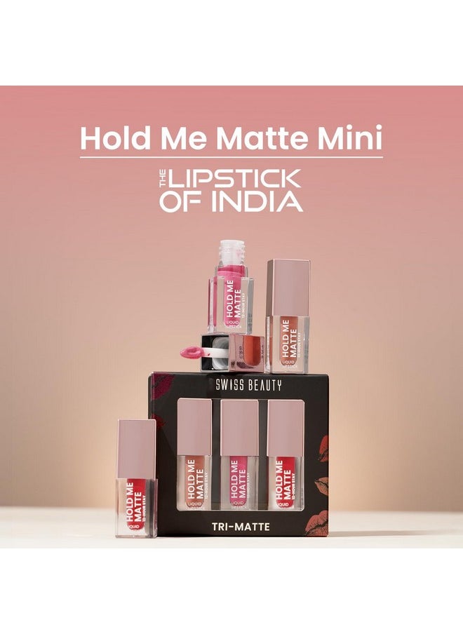 Swiss Beauty Tri-Matte Lipstick | Pack of 3 | 12 Hour Stay |Waterproof & Transfer-proof |With Vitamin E & Apricot Oil| 4.5ml