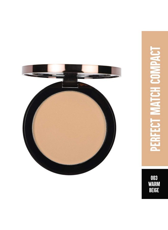 Colorbar Perfect Match Compact, Warm Beige 9g | | Matte Finish| Lightweight | Enriched with hyaluronic acid and Vitamin E| Dermatologically tested