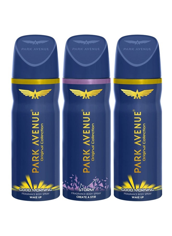 Park Avenue Good Morning With Free Body Spray Deo, Storm, Multicolor, Citrus, Patchouli, Vanilla For Men, 150Ml (Pack Of 3)