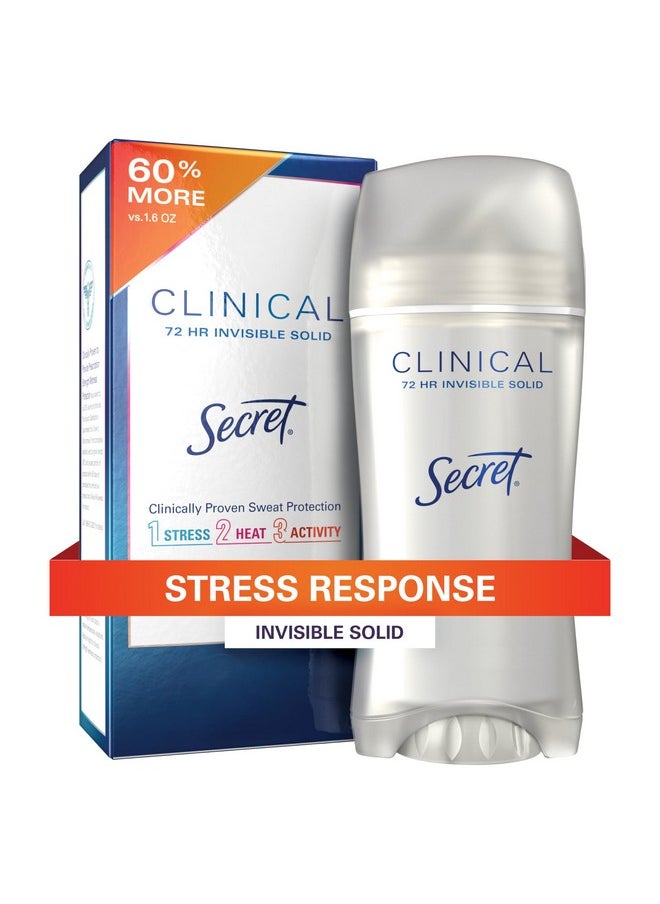 Secret Deodorant and Antiperspirant Clinical Strength for Women, Stress Response, 3X Stress Sweat Protection, PH Balancing Minerals, Invisible Solid, 2.6 oz