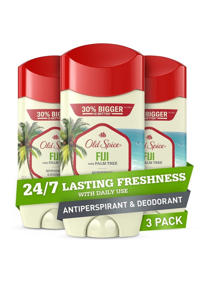 Old Spice Men's Antiperspirant & Deodorant, 24/7 Lasting Freshness, Advanced Sweat & Odor Protection with Skin Conditioners, Invisible Solid, Fiji with Palm Tree Scent, 3.4 oz (Pack of 3)