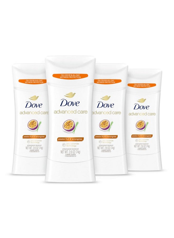 Dove Advanced Care Antiperspirant Deodorant Stick Passion Fruit & Lemongrass scent 4 Count Antiperspirant deodorant with Pro Ceramide Technology 72-hour odor control and all-day sweat protection 2.6oz