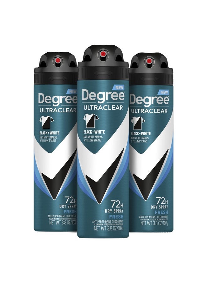 Degree Men Antiperspirant Spray Black + White 3 Count Protects from Deodorant Stains Instantly Dry Spray Deodorant 3.8 oz