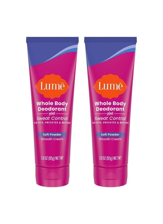 Lume Whole Body Deodorant Plus Sweat Control - Smooth Cream Tube - 72 Hour Odor And Sweat Control - Baking Soda Free, Skin Loving - 3.0 ounce (Pack of 2) (Soft Powder)