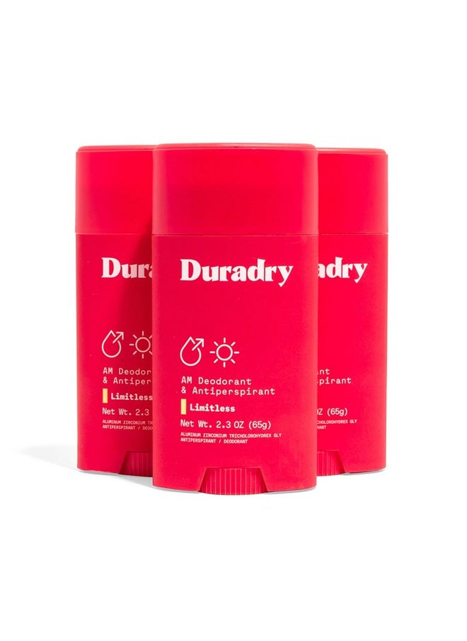 Duradry Antiperspirant Deodorant for Women and Men - Anti Sweat Maximum Strength Deodorant, Excessive Sweat Protection for Armpits, Naturally Neutralize Odor - Limitless, 2.3 Oz (Pack of 3)