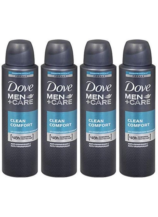 Dove Men + Care Clean Comfort Spray Deodorant & Antiperspirant 150ml / 3.8 Ounce,(4 Pack)