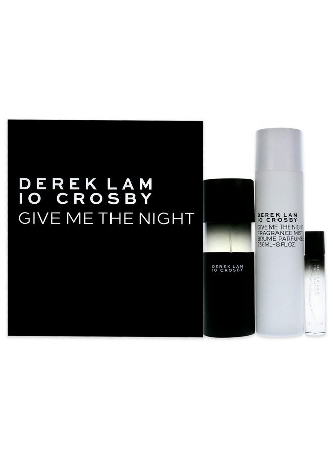 Derek Lam 10 Crosby - Give Me The Night - 3 Pc | Set - 3.4 Oz Eau De Parfum, 0.3 Oz Eau De Parfum, 8 Oz Fragrance Mist - Mysterious, Rich, Warm Scent For Women - Floral, Powder, Amber Perfume Spray