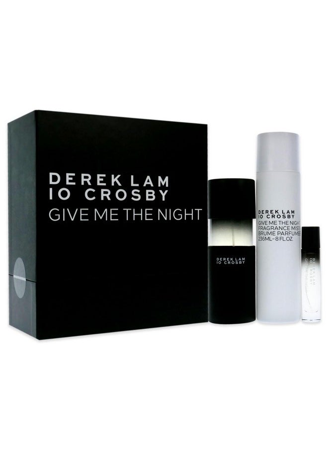 Derek Lam 10 Crosby - Give Me The Night - 3 Pc | Set - 3.4 Oz Eau De Parfum, 0.3 Oz Eau De Parfum, 8 Oz Fragrance Mist - Mysterious, Rich, Warm Scent For Women - Floral, Powder, Amber Perfume Spray