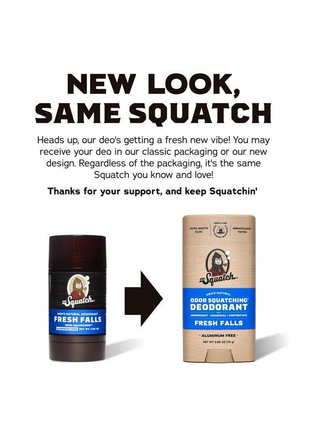 Dr. Squatch Natural Deodorant for Men 3 Pack Fresh Falls - Odor-Squatching Men's Deodorant Aluminum Free (2.65 oz, 3 Pack)