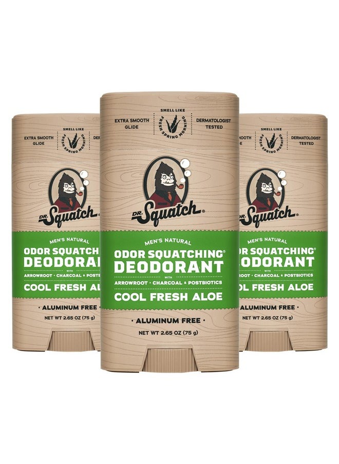 Dr. Squatch Natural Deodorant for Men 3 Pack Cool Fresh Aloe - Odor-Squatching Men's Deodorant Aluminum Free (2.65 oz, 3 Pack)