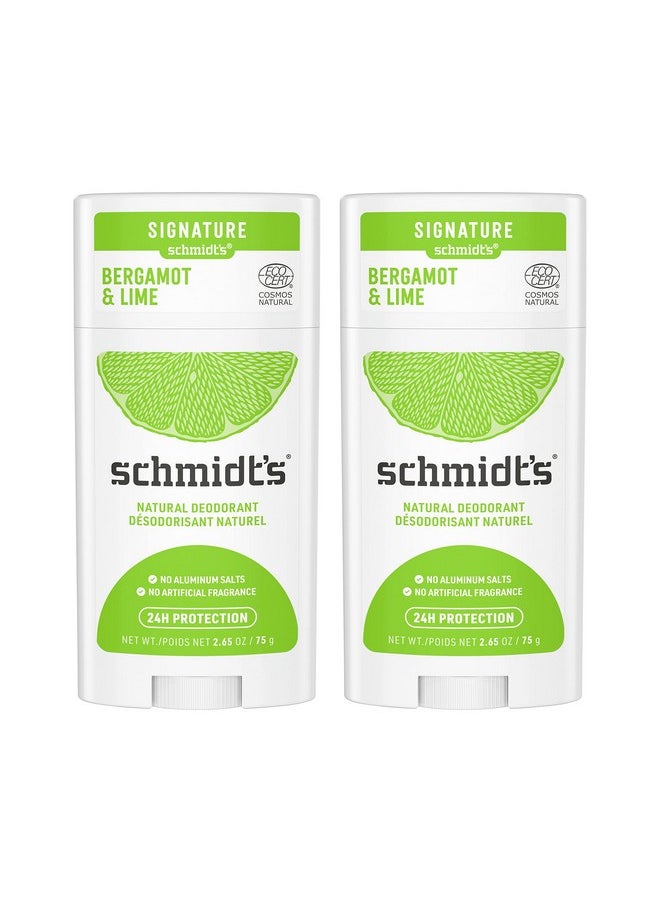 Schmidt's Aluminum Free Natural Deodorant For Women And Men, Bergamot & Lime With 24 Hour Odor Protection, Certified Cruelty Free, Vegan Deodorant, 2.65oz 2 Pack