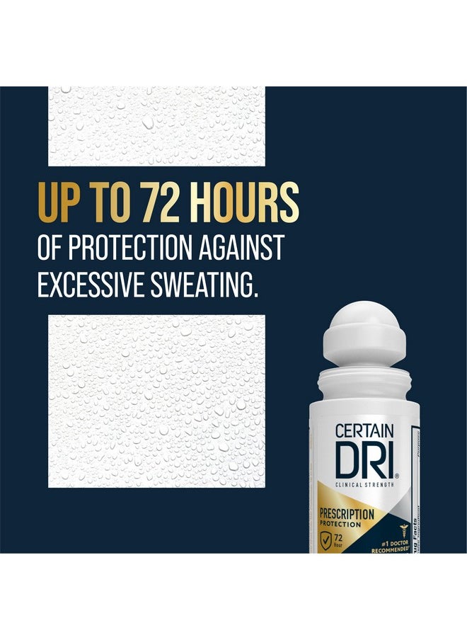 Certain Dri Prescription Strength Clinical Antiperspirant Roll-On, Hyperhidrosis Treatment for Men & Women, Long-Lasting 72hr Protection, Effective Sweat Control, Fragrance Free, 1.2 Fl oz, 3 Pack