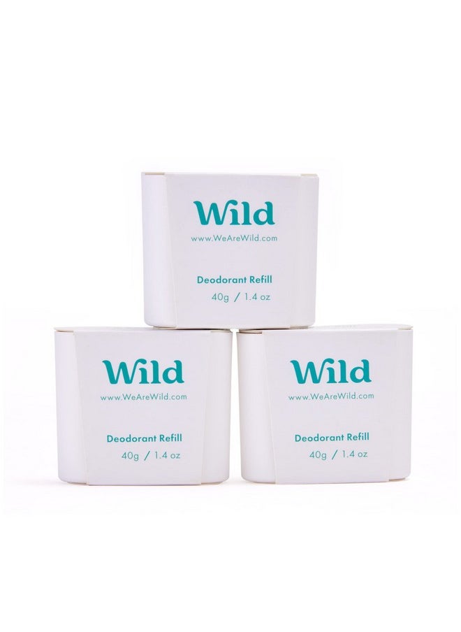 Wild - Natural Refillable Deodorant - Fresh Cotton & Sea Salt Refill Trio Pack - Vegan & Eco-Friendly - Aluminum Free - Long Lasting Protection - 100% Natural Ingredients - 3 Pack of 1.41oz Refills