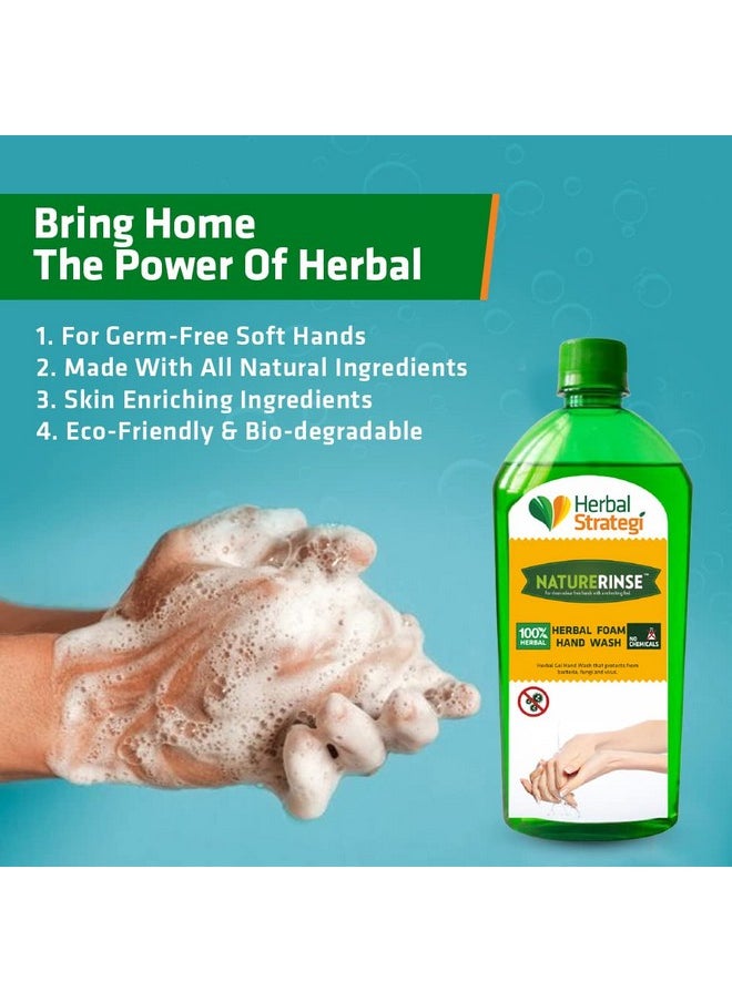 Herbal Strategi - Nature Rise Hand Sanitizer | 100% Herbal | Foam Hand Wash| Made with Lemongrass, Neem Oil, Lemon Oil, Tulsi Oil & Coconut Oil | Eco-friendly & Biodegradable | Skin Safe, Baby Safe & Pet-Friendly | 500mL (Refill)