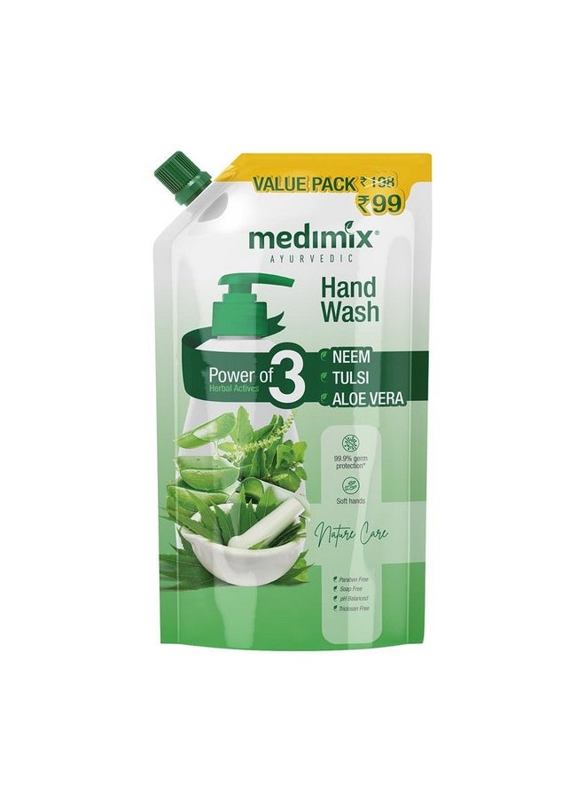 Medimix Ayurvedic Nature Care Hand Wash Refill With Neem, Tulsi & Aloe Vera For Soft & Odour-Free Hands 675ml | 99.9% Germ Protection | Shop Herbal | Natural | Soap-free | 100% Vegan