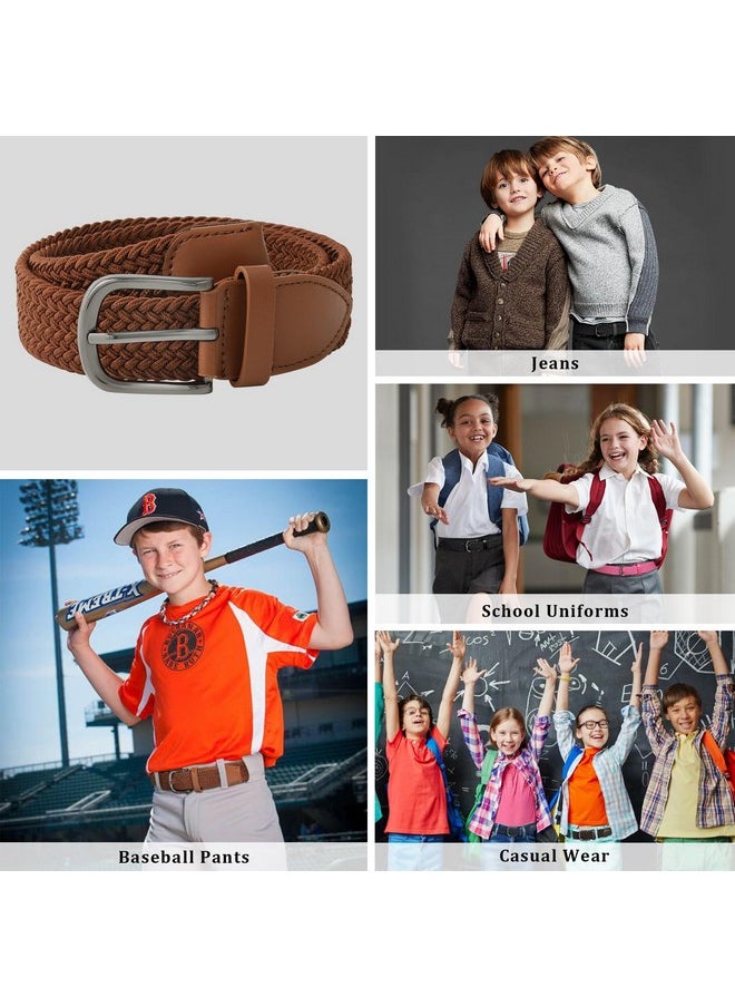 AWAYTR Boys Elastic Braided Belt - Pin Buckle Stretch Golf Baseball Belt for Boys and Girls Aged 4-12 Years (Brown)