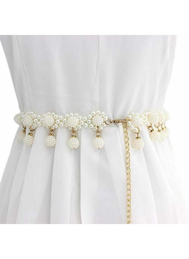 SYGA Pearl Waist Chain Belt Adjustable Decorative Belt Hollowed Tassel Waist Belts Suitable Size for Waist 26-36