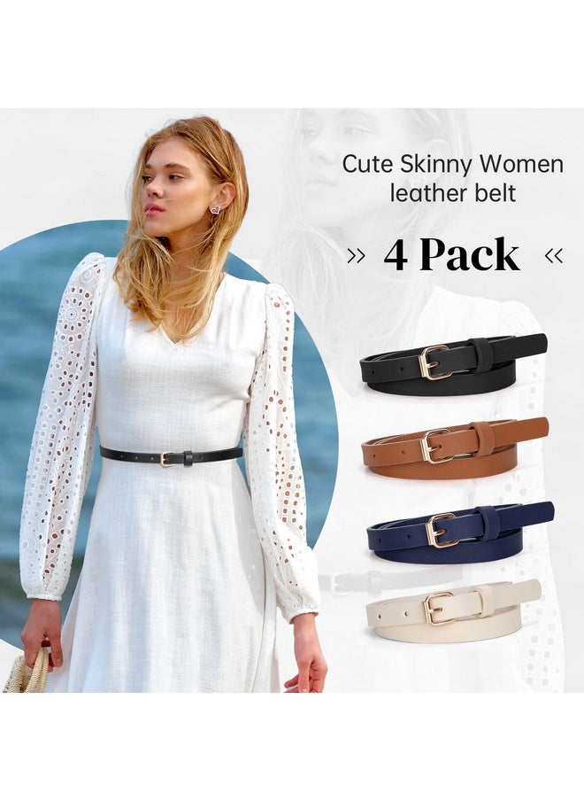 JASGOOD 4 Pack Skinny Women Leather Belt for Dresses Thin Waist Belt for Jeans Pants with Gold Buckle