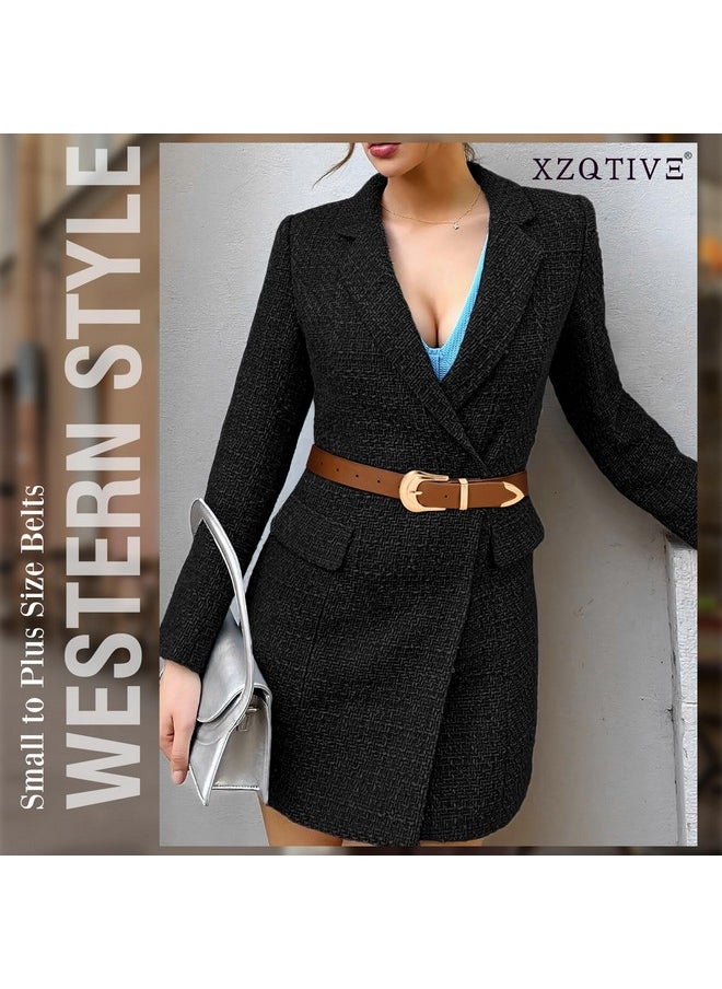 XZQTIVE Women's Leather Belt Plus Size Ladies Western Belt Silver Gold Buckle Brown Waist Belt for Jeans Pants Dresses