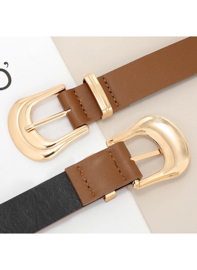 XZQTIVE Women's Leather Belt Plus Size Ladies Western Belt Silver Gold Buckle Brown Waist Belt for Jeans Pants Dresses