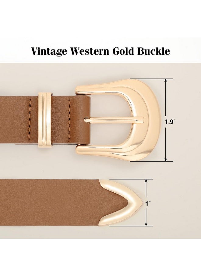 XZQTIVE Women's Leather Belt Plus Size Ladies Western Belt Silver Gold Buckle Brown Waist Belt for Jeans Pants Dresses