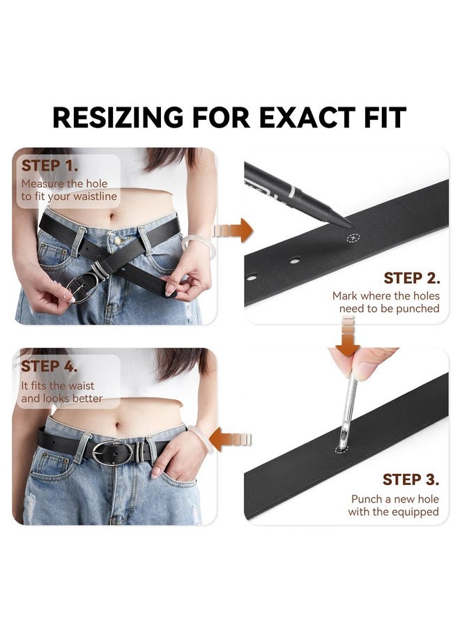 Women Belts For Jeans Dresses Pants Trendy Ladies Leather Waist Black Belt With Silver Oval Buckle