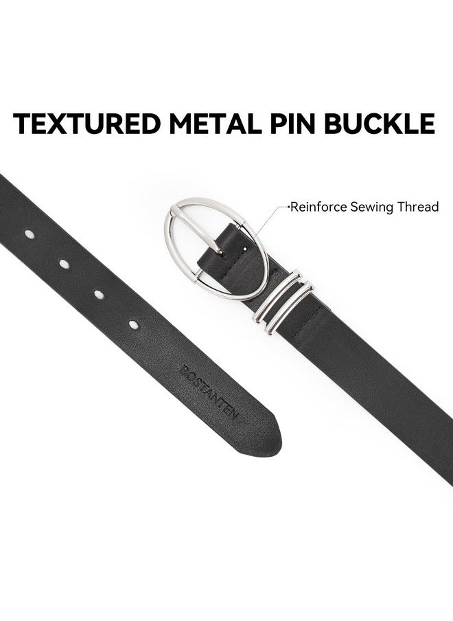 Women Belts For Jeans Dresses Pants Trendy Ladies Leather Waist Black Belt With Silver Oval Buckle