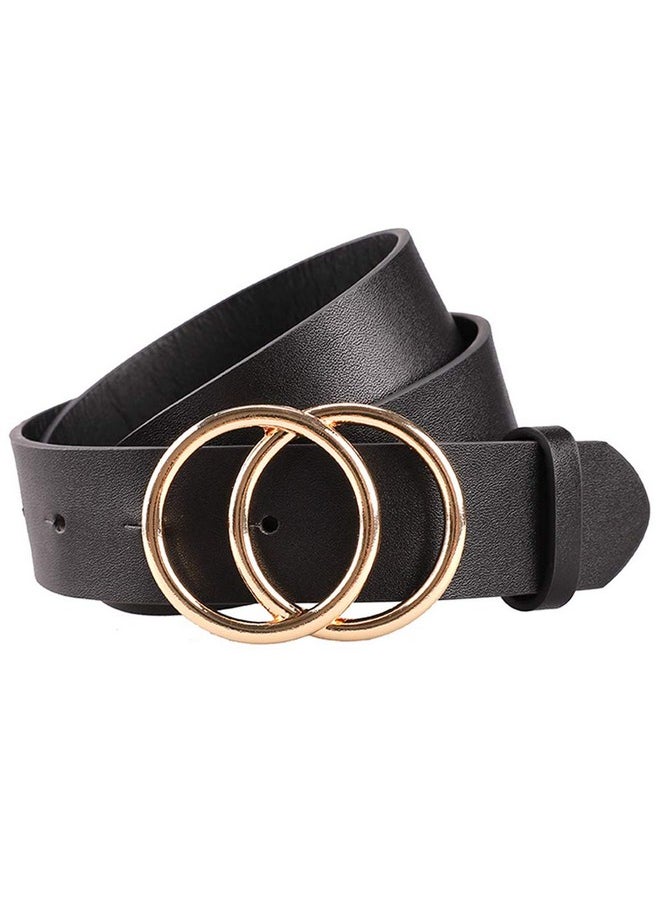 Earnda Women's Leather Belt Fashion Soft Faux Leather Waist Belts For Jeans Dress Black Large