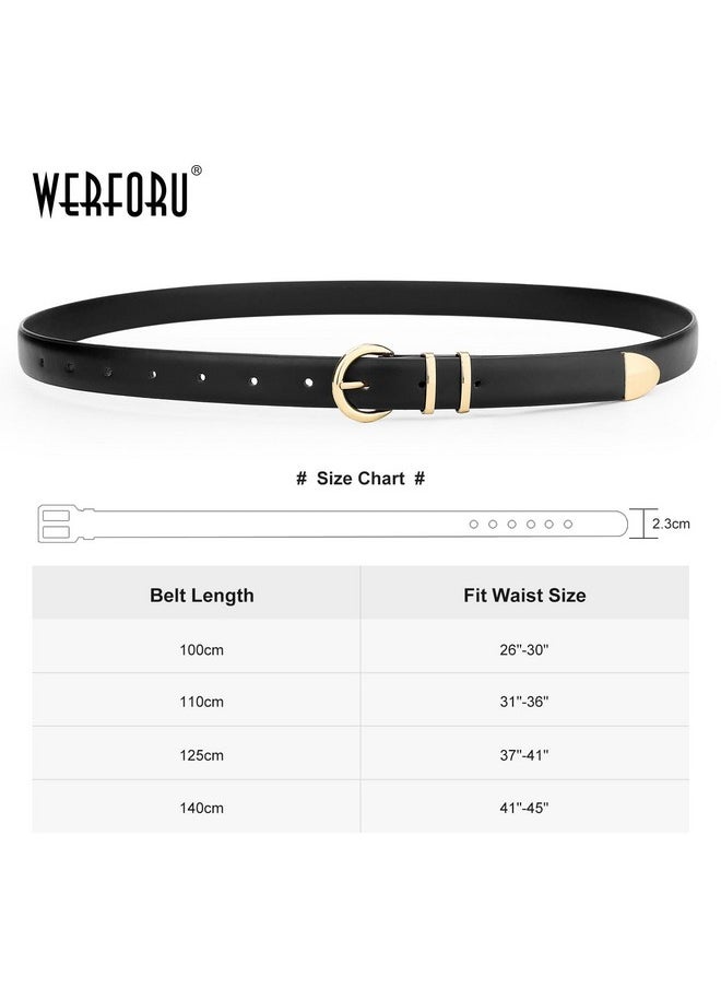 WERFORU 3 Pack Women's Skinny Leather Belts for Jeans Dress Ladies Vintage Waist Belt with Gold Silver Buckle