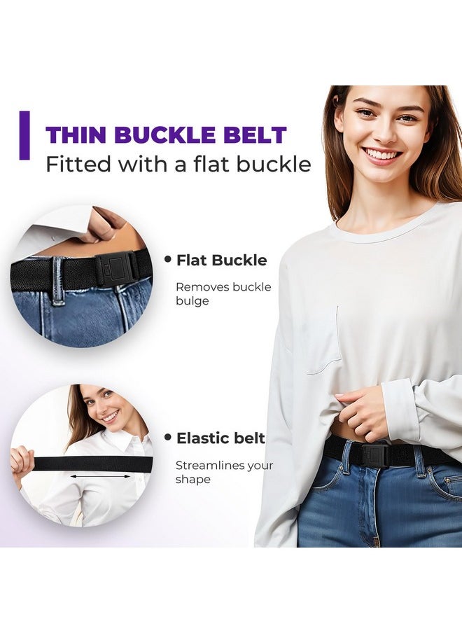 BELTAWAY Easily Adjustable Elastic Flat Buckle No Show Belts for Women - Stretch, Low Profile Design, Soft - Ideal for Jeans, Pants BLACK