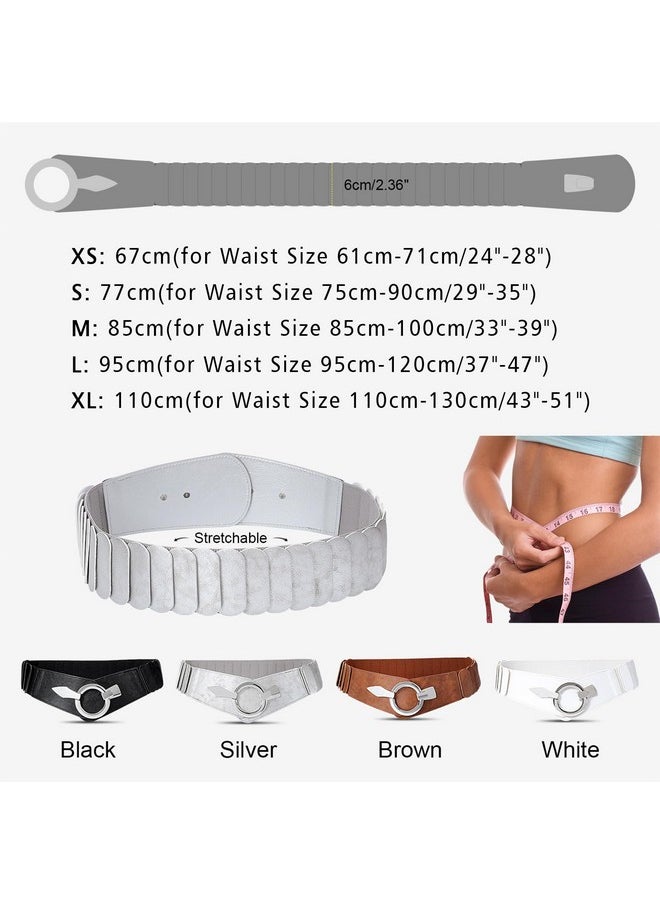 WHIPPY Women Wide Elastic Waist Belt Vintage Wide Stretch Waist Belt Fashion Retro Leather Waistband for Dresses, Silver, S