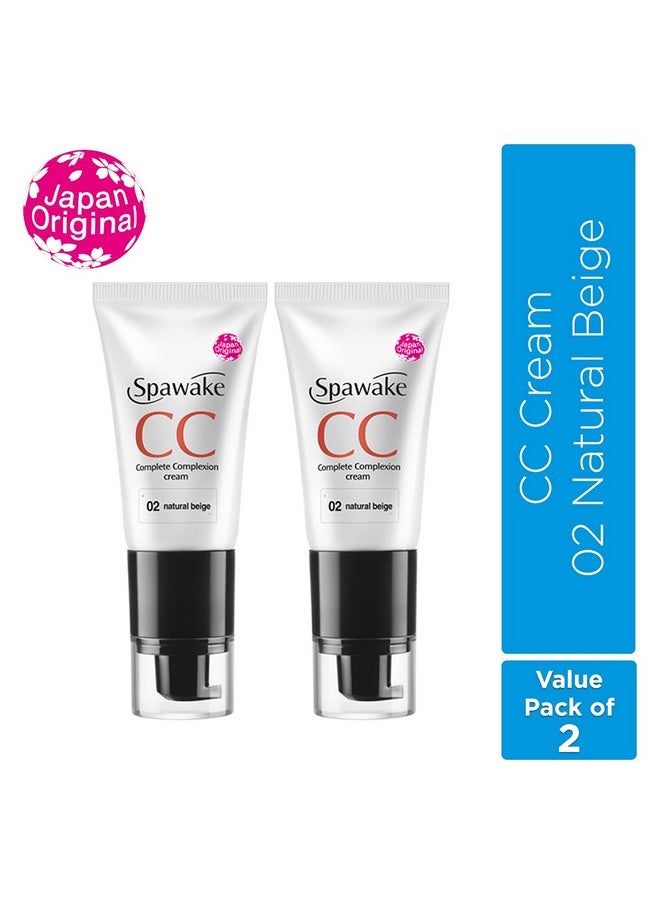 Spawake Cc Cream 02 Natural Beige With Spf 32/Pa++, Light Coverage For All Skin Types, 30G, Pack Of 2, 2 Count