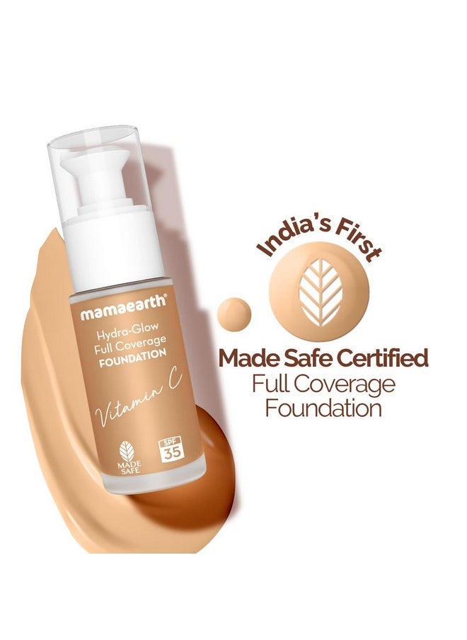Mamaearth Hydra-Glow Full Coverage Dewy Finish Liquid Foundation With Vitamin C & Turmeric- 30 Ml|Full Coverage|Gives 3X Instant Glow|12-Hour Long Stay & Hydration|Spf 35|Non-Drying (06 Caramel Glow)
