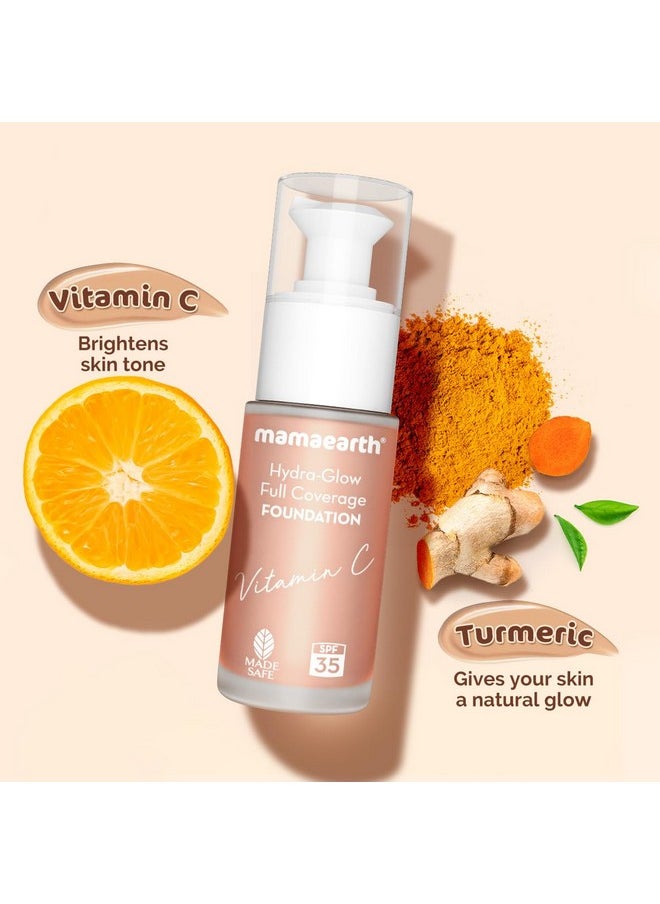 Mamaearth Hydra-Glow Full Coverage Dewy Finish Liquid Foundation With Vitamin C & Turmeric- 30 Ml|Full Coverage|Gives 3X Instant Glow|12-Hour Long Stay & Hydration|Spf 35|Non-Drying (01 Ivory Glow)