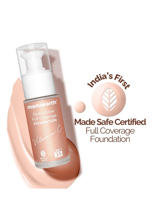 Mamaearth Hydra-Glow Full Coverage Dewy Finish Liquid Foundation With Vitamin C & Turmeric- 30 Ml|Full Coverage|Gives 3X Instant Glow|12-Hour Long Stay & Hydration|Spf 35|Non-Drying (01 Ivory Glow)