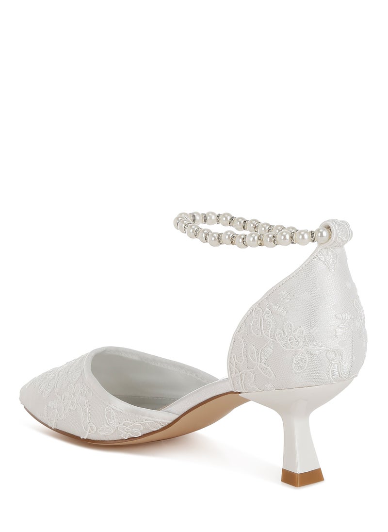 Lace Kitten Heel Sandals in White