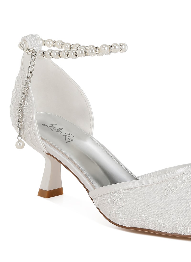 Lace Kitten Heel Sandals in White